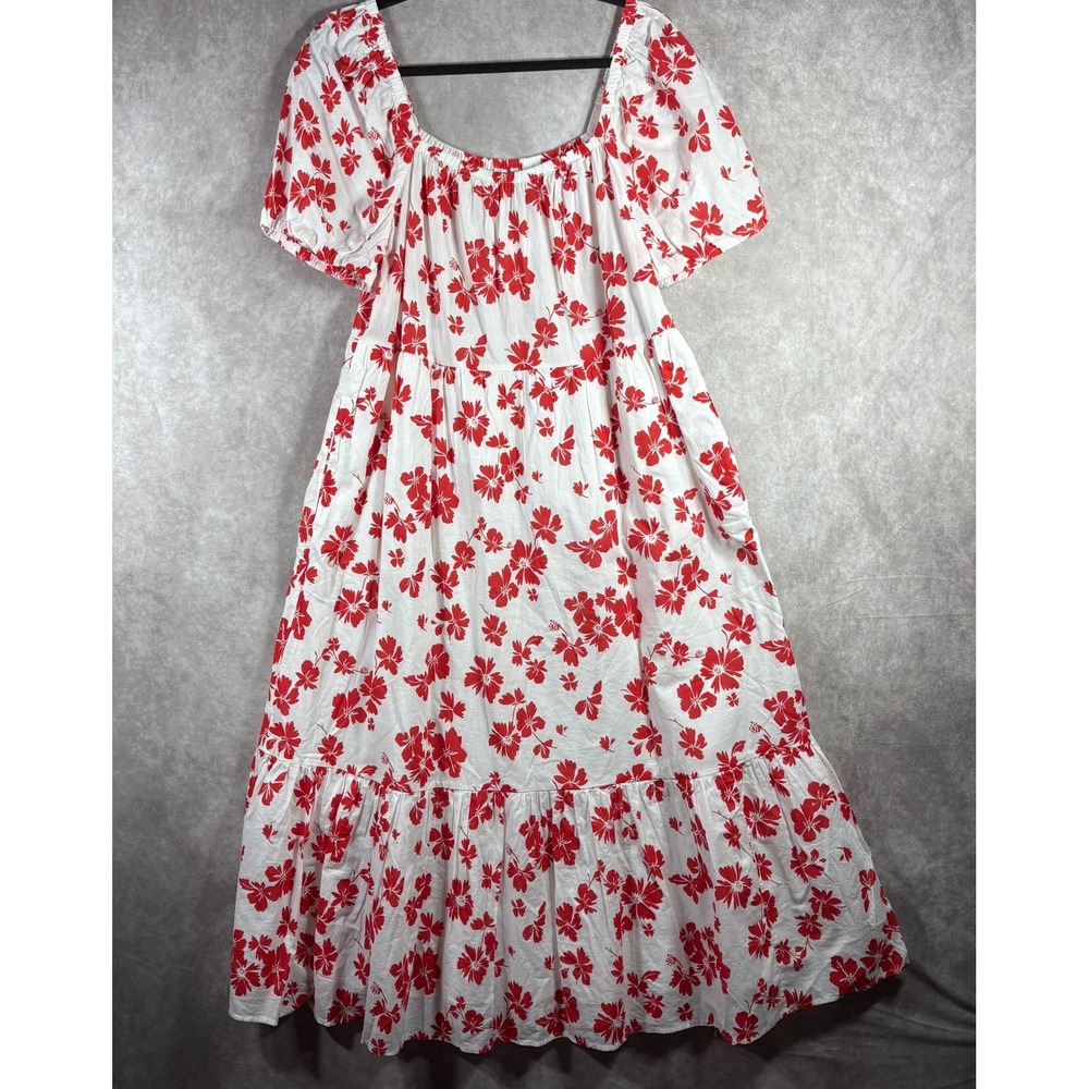 J.Crew Dress Womens Size 10 White Red Floral Cotton Cottagecore Feminine NEW